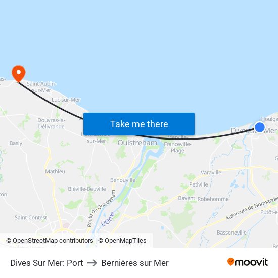 Dives Sur Mer: Port to Bernières sur Mer map