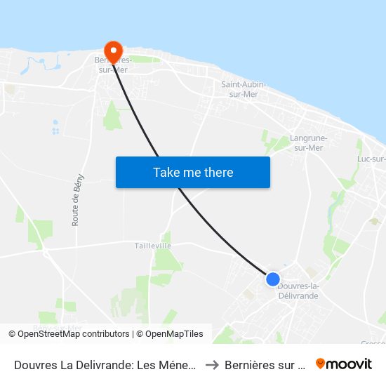 Douvres La Delivrande: Les Ménestrels to Bernières sur Mer map