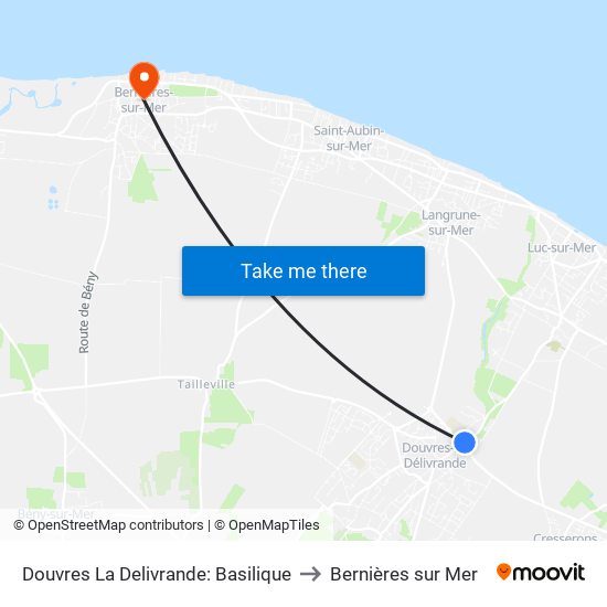 Douvres La Delivrande: Basilique to Bernières sur Mer map