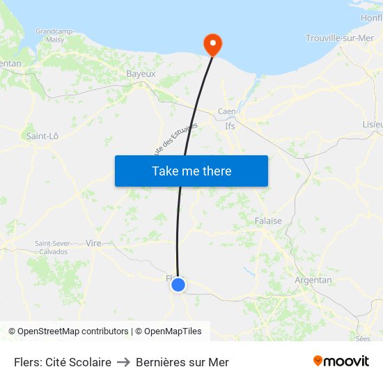 Flers: Cité Scolaire to Bernières sur Mer map