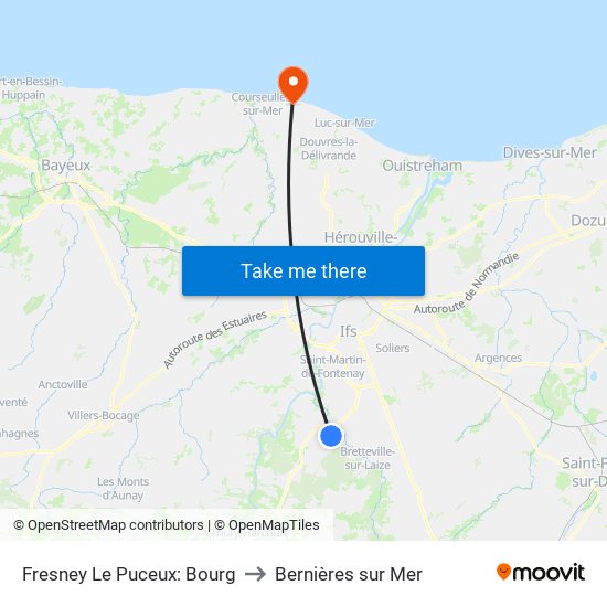 Fresney Le Puceux: Bourg to Bernières sur Mer map