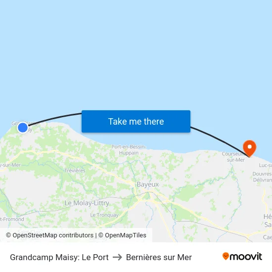 Grandcamp Maisy: Le Port to Bernières sur Mer map