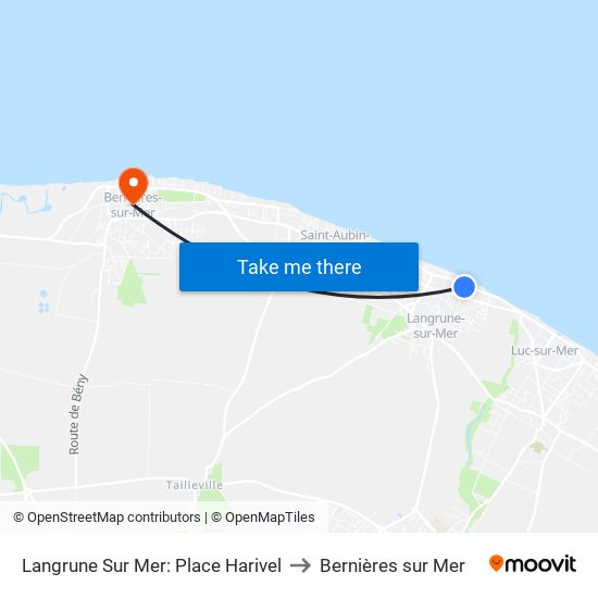 Langrune Sur Mer: Place Harivel to Bernières sur Mer map