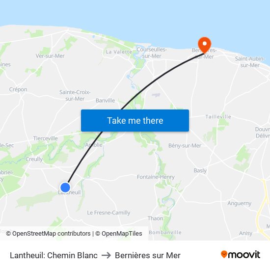 Lantheuil: Chemin Blanc to Bernières sur Mer map
