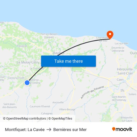 Montfiquet: La Cavée to Bernières sur Mer map