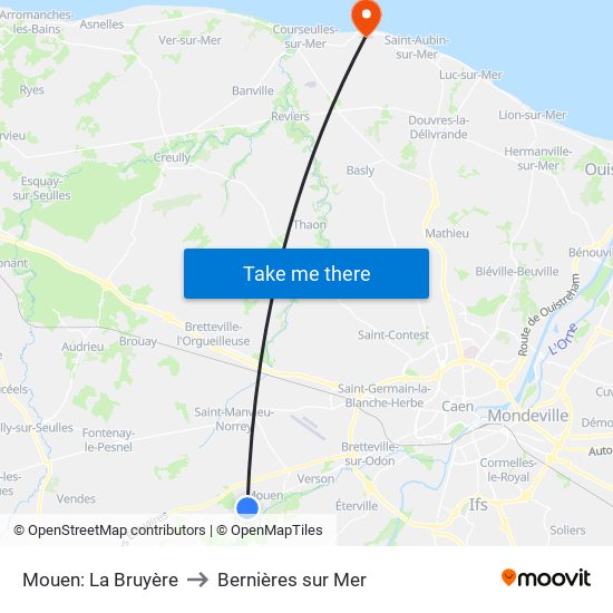 Mouen: La Bruyère to Bernières sur Mer map