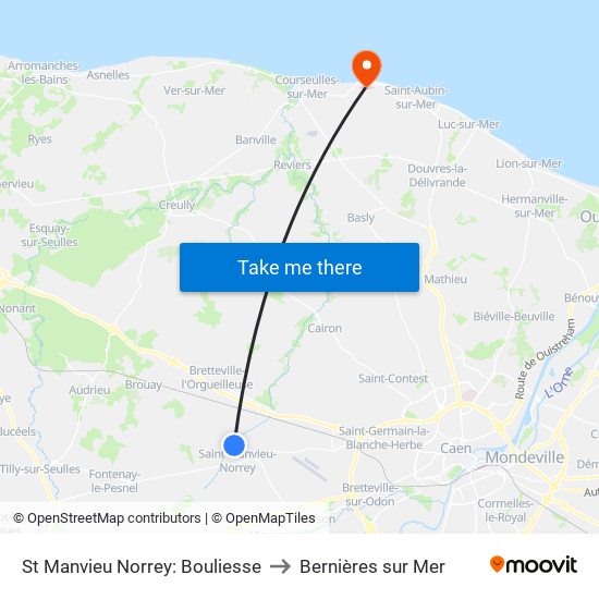 St Manvieu Norrey: Bouliesse to Bernières sur Mer map