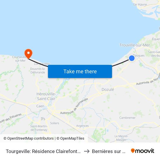 Tourgeville: Résidence Clairefontaine to Bernières sur Mer map