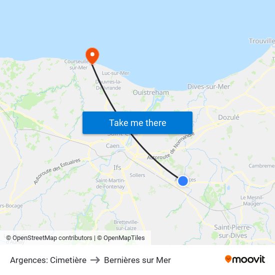 Argences: Cimetière to Bernières sur Mer map