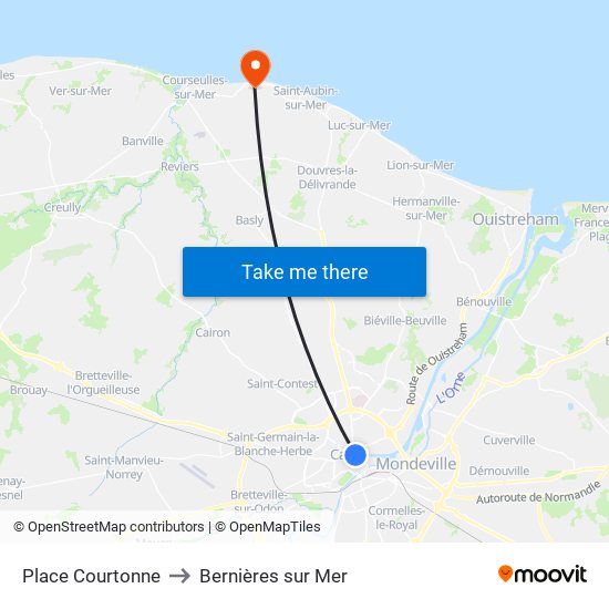 Place Courtonne to Bernières sur Mer map