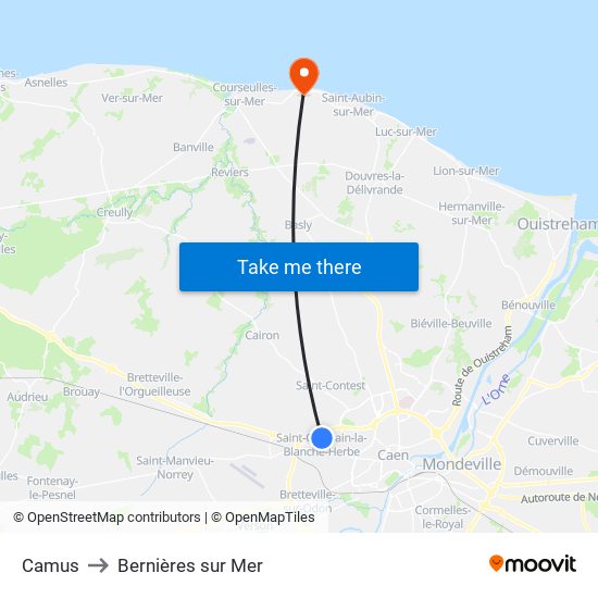 Camus to Bernières sur Mer map