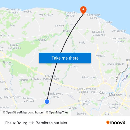 Cheux Bourg to Bernières sur Mer map