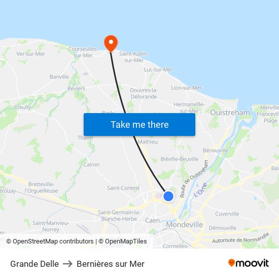 Grande Delle to Bernières sur Mer map