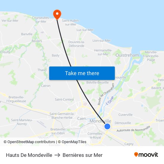 Hauts De Mondeville to Bernières sur Mer map