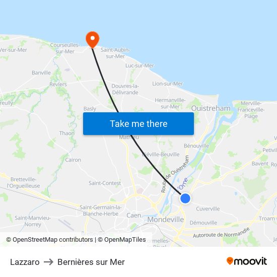 Lazzaro to Bernières sur Mer map