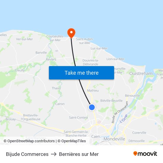 Bijude Commerces to Bernières sur Mer map