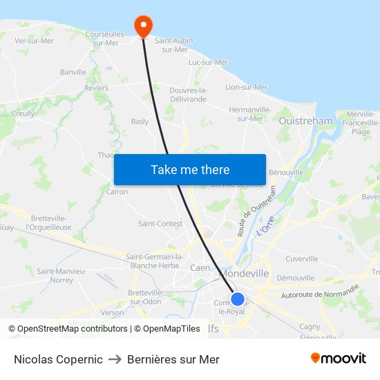 Nicolas Copernic to Bernières sur Mer map