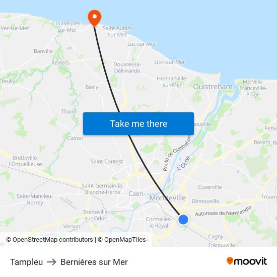 Tampleu to Bernières sur Mer map