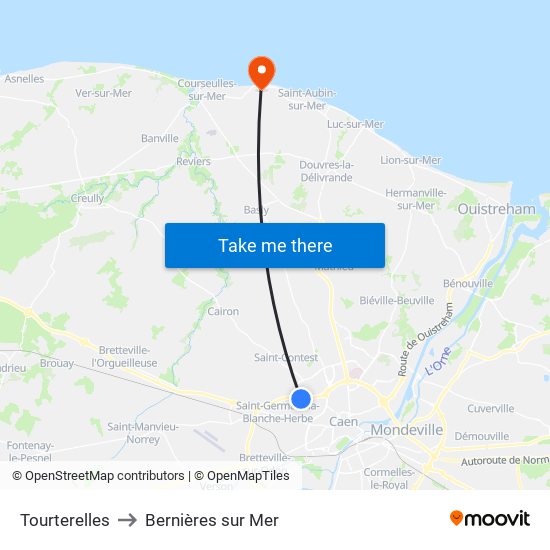 Tourterelles to Bernières sur Mer map