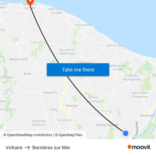 Voltaire to Bernières sur Mer map