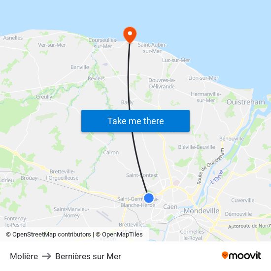 Molière to Bernières sur Mer map