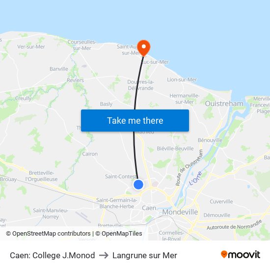 Caen: College J.Monod to Langrune sur Mer map