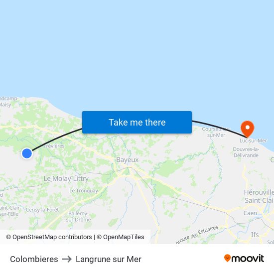 Colombieres to Langrune sur Mer map