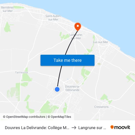 Douvres La Delivrande: Collège Marot to Langrune sur Mer map