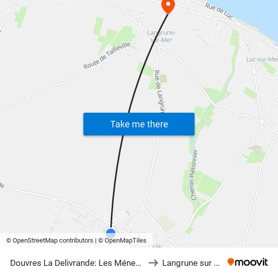 Douvres La Delivrande: Les Ménestrels to Langrune sur Mer map