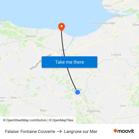 Falaise: Fontaine Couverte to Langrune sur Mer map