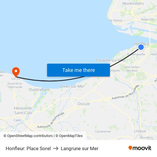 Honfleur: Place Sorel to Langrune sur Mer map