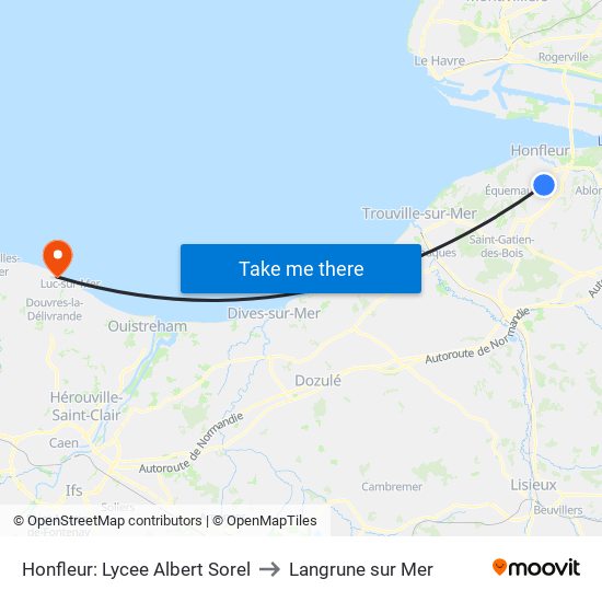 Honfleur: Lycee Albert Sorel to Langrune sur Mer map