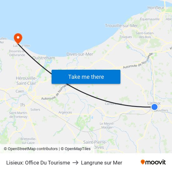 Lisieux: Office Du Tourisme to Langrune sur Mer map