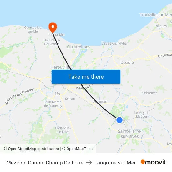 Mezidon Canon: Champ De Foire to Langrune sur Mer map