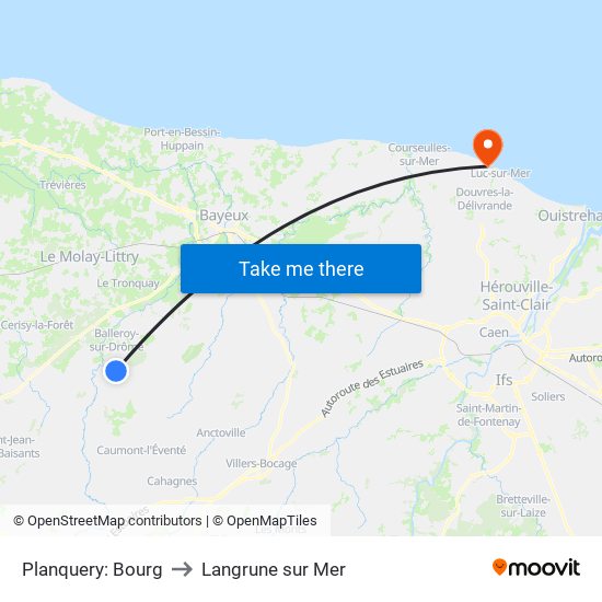 Planquery: Bourg to Langrune sur Mer map