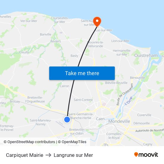 Carpiquet Mairie to Langrune sur Mer map