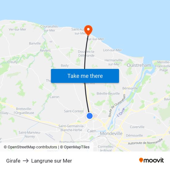 Girafe to Langrune sur Mer map