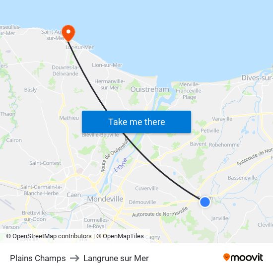 Plains Champs to Langrune sur Mer map