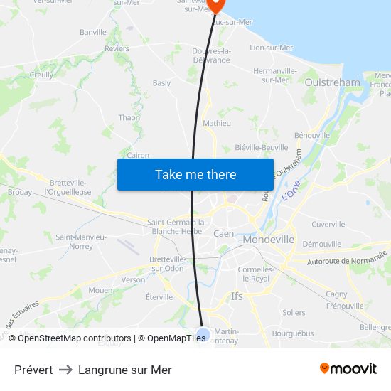 Prévert to Langrune sur Mer map