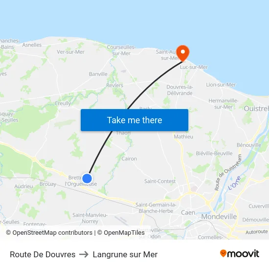 Route De Douvres to Langrune sur Mer map