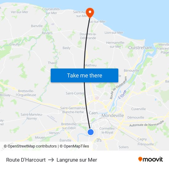 Route D'Harcourt to Langrune sur Mer map