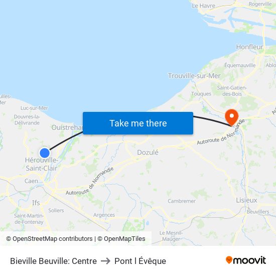 Bieville Beuville: Centre to Pont l Évêque map