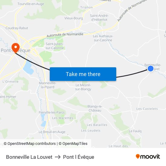Bonneville La Louvet to Pont l Évêque map