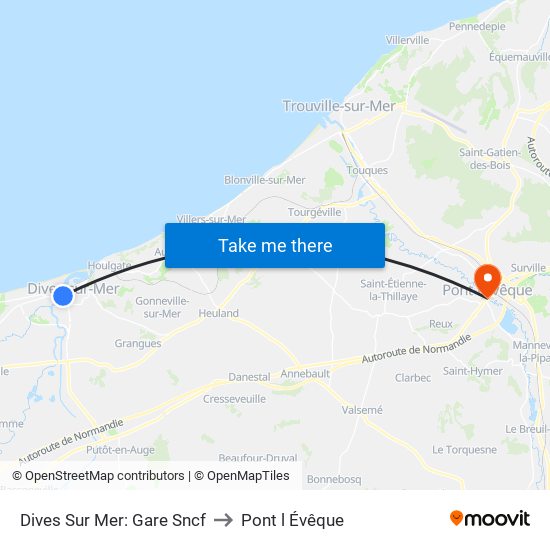 Dives Sur Mer: Gare Sncf to Pont l Évêque map