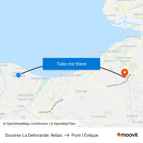 Douvres La Delivrande: Relais to Pont l Évêque map