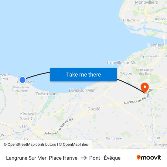 Langrune Sur Mer: Place Harivel to Pont l Évêque map