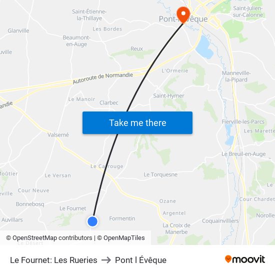 Le Fournet: Les Rueries to Pont l Évêque map