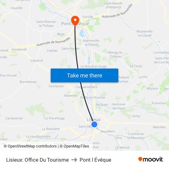 Lisieux: Office Du Tourisme to Pont l Évêque map