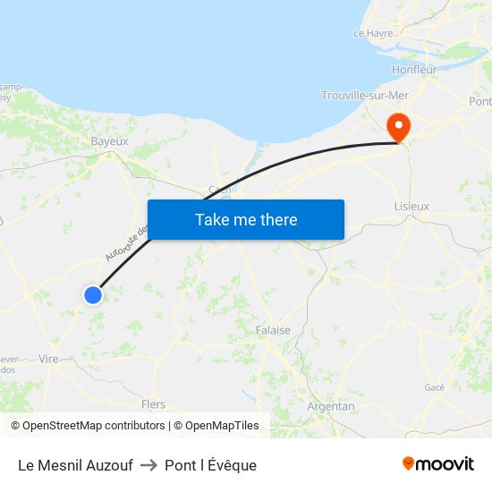 Le Mesnil Auzouf to Pont l Évêque map