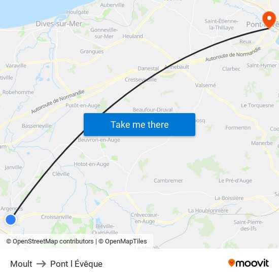 Moult to Pont l Évêque map